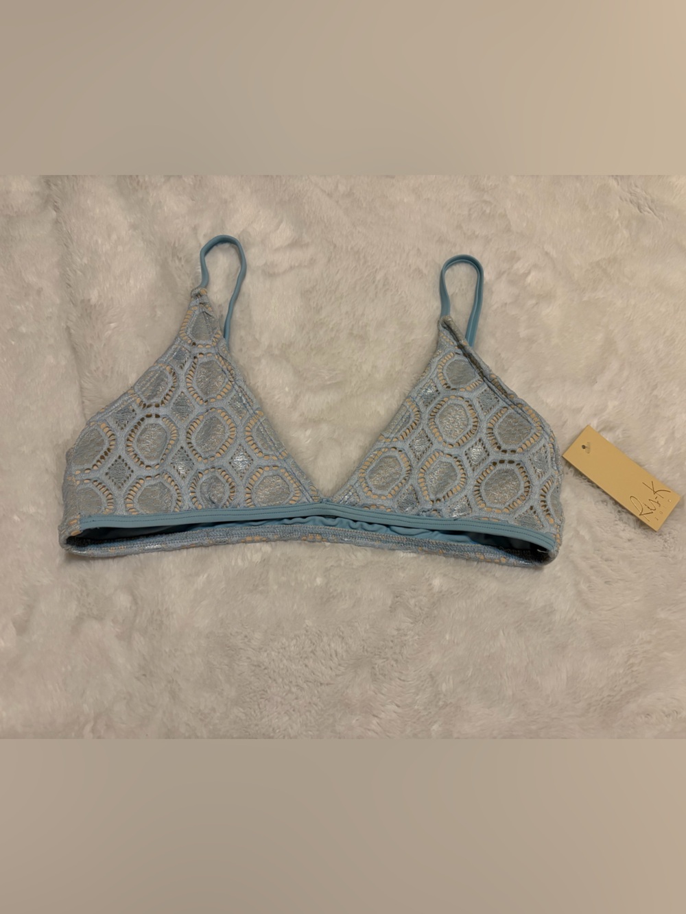 Ris-k Blue Lace Triangle Bikini Swim Top NWT Size Medium